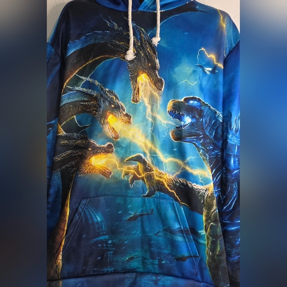 GODZILA Men's Graphic Hoodie Blue Size 3XL Ci-3224 - Picture 3 of 9